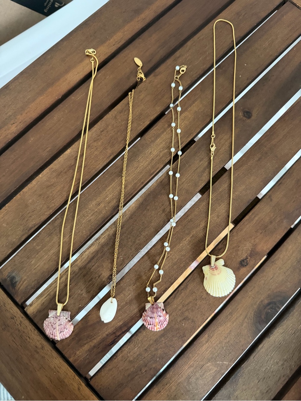 Gold Chain Necklace with Pink & Cream Shell Pendant
